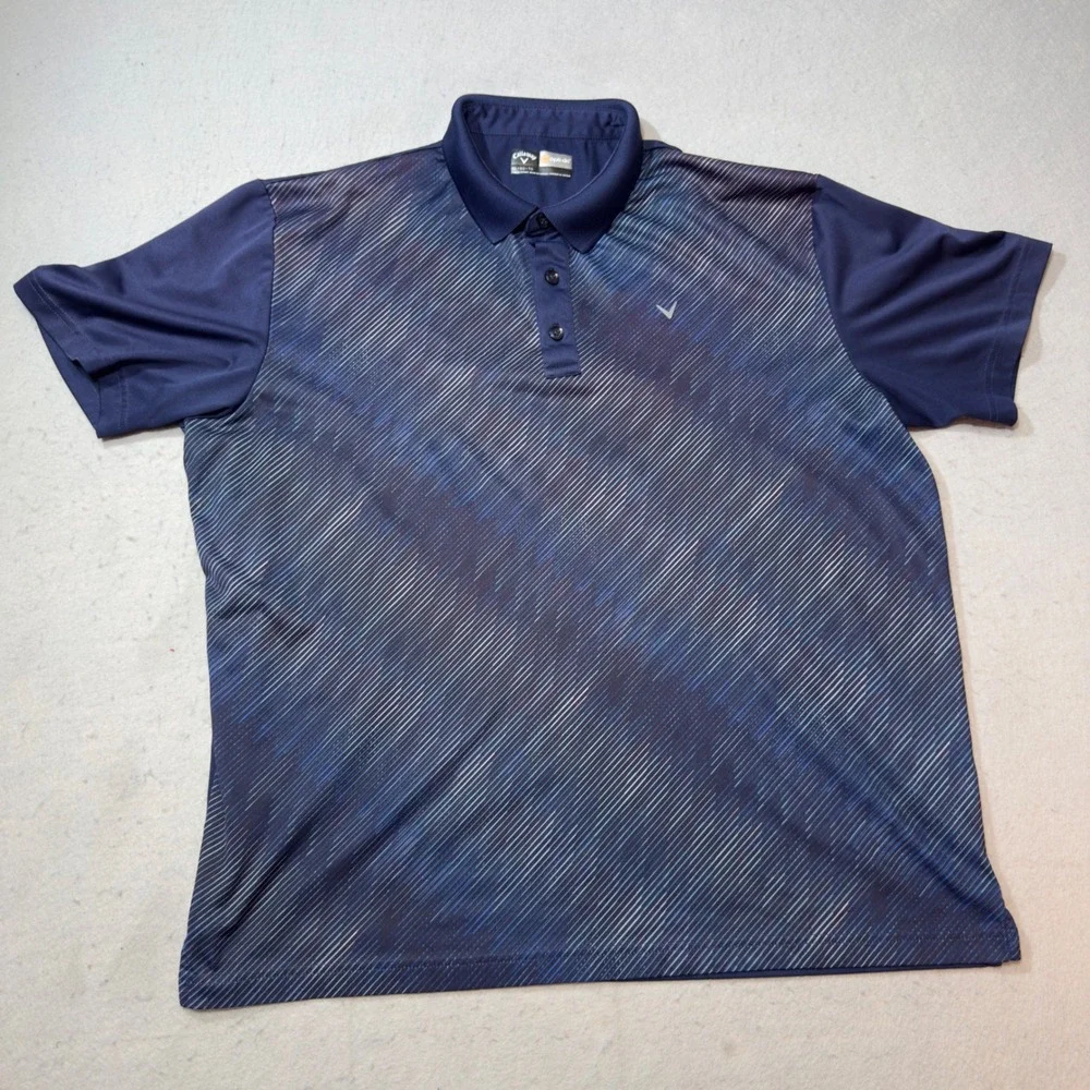 Callaway Polo‎ Shirt Mens XL Navy Blue Excellent Opti-Dri Diagonal Stripe Golf